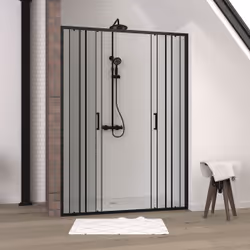 Paroi de douche 2 portes coulissantes 140x200 cm - Verre sérigraphié - Profilé Noir - crushx