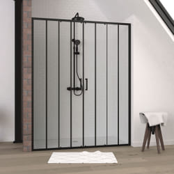 Paroi de douche 2 portes coulissantes 160x200 cm - Verre sérigraphié - Profilé Noir - crushx