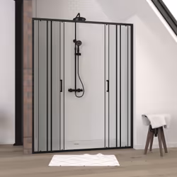 Paroi de douche 2 portes coulissantes 160x200 cm - Verre sérigraphié - Profilé Noir - crushx
