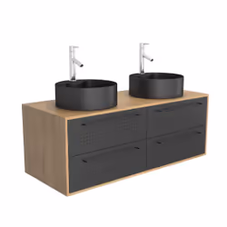 Meuble de Salle de Bains 120 cm - 2 Vasques Rondes - Chêne naturel et Noir Mat - uby
