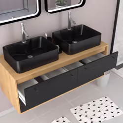 Meuble de Salle de Bains 120 cm - 2 Vasques Rectangles - Chêne naturel et Noir Mat - uby