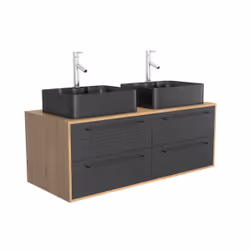 Meuble de Salle de Bains 120 cm - 2 Vasques Rectangles - Chêne naturel et Noir Mat - uby