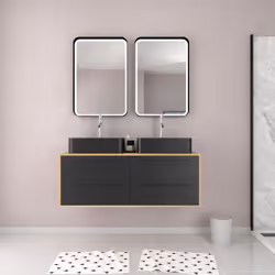 Meuble de Salle de Bains 120 cm2 Vasques Rectangles2 Miroirs Led - Chêne naturel et Noir Mat - uby