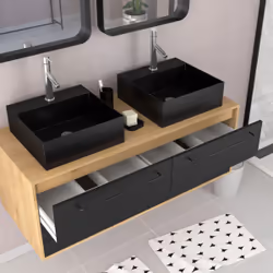 Meuble de Salle de Bains 120 cm - 2 Vasques Carrées - Chêne naturel et Noir Mat - uby