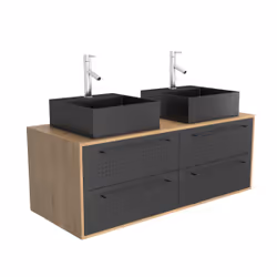 Meuble de Salle de Bains 120 cm - 2 Vasques Carrées - Chêne naturel et Noir Mat - uby