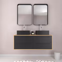 Meuble de Salle de Bains 120 cm2 Vasques Carrées2 miroirs - Chêne naturel et Noir Mat - uby