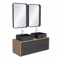 Meuble de Salle de Bains 120 cm2 Vasques Carrées2 miroirs - Chêne naturel et Noir Mat - uby