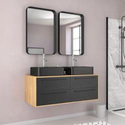 Meuble de Salle de Bains 120 cm2 Vasques Rectangles2 miroirs - Chêne naturel et Noir Mat - uby