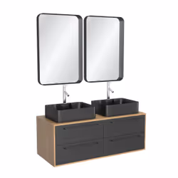 Meuble de Salle de Bains 120 cm2 Vasques Rectangles2 miroirs - Chêne naturel et Noir Mat - uby