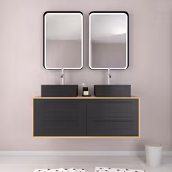 Meuble de Salle de Bains 120 cm2 Vasques Carrées2 miroirs Led - Chêne naturel et Noir Mat - UBY