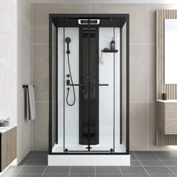 Cabine de douche rectangle 115x90x218 cm - Fonction HAMMAM, Jets Hydromassants, Led et Bluetooth