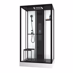 Cabine de douche rectangle 115x90x218 cm - Fonction HAMMAM, Jets Hydromassants, Led et Bluetooth