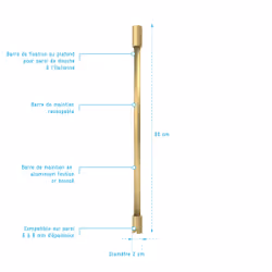 Barre de fixation plafond recoupable finition or dore brosse pour paroi de douche freedom 2 gold - Vue supplémentaire 4