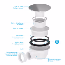 Aurlane - Bonde de Receveur Diamètre 90 mm - Capot Chrome - Evacuation Horizontale