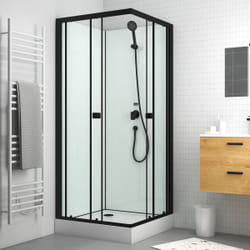 Cabine de douche carrée 80x80x200 cm - Portes coulissantes - Fonds Blancs & Profilés Noir Mat