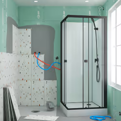 Aurlane Elementary Cabine de Douche Carrée 80x80 cm Noir Mat Portes Coulissantes - Vue supplémentaire 8