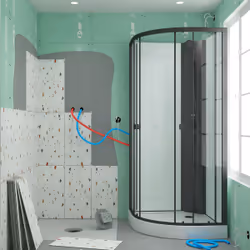 Cabine de douche 1/4 de cercle 85x85x200 cm - Portes coulissantes - Fonds Blancs & Profilés Noir Mat - Vue supplémentaire 8
