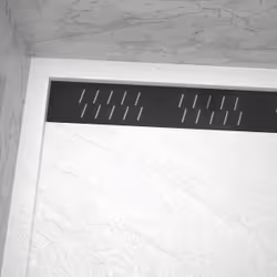 Receveur en acrylique Blanc Effet Pierre 90x90x4 cm + Grilles Linéaires Chrome et Noire - moon