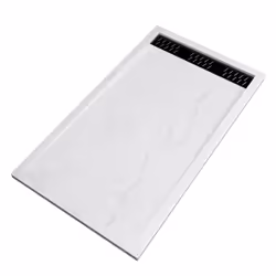 Receveur en acrylique Blanc Effet Pierre 80x140x5 cm + Grilles Linéaires Chrome et Noire - moon