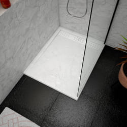 Receveur en acrylique Blanc Effet Pierre 80x100x4 cm + Grilles Linéaires Chrome et Blanche Mate