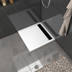 Receveur en acrylique Blanc 80x80x4 cm + Grilles Linéaires Chrome et Noire - whiteness ii