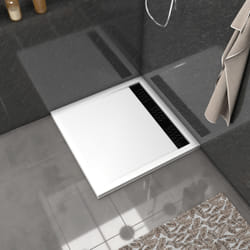 Receveur en acrylique Blanc 90x90x4 cm + Grilles Linéaires Chrome et Noire - whiteness ii