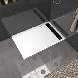 Receveur en acrylique Blanc 80x120x4 cm + Grilles Linéaires Chrome et Noire - whiteness ii
