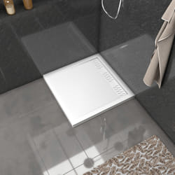 Receveur en acrylique Blanc 80x80x4 cm + Grilles Linéaires Chrome et Blanche - whiteness ii