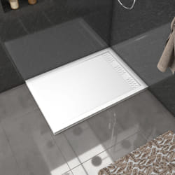 Receveur en acrylique Blanc 80x120x4 cm + Grilles Linéaires Chrome et Blanche - whiteness ii