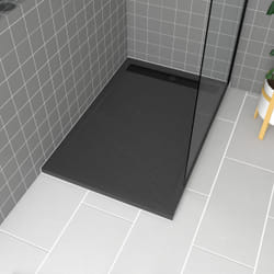 Receveur en acrylique Gris Effet Pierre 80x120x4 cm + Grilles Linéaires Chrome et Noire - METEORA