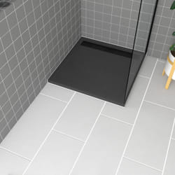 Receveur en acrylique Gris Effet Pierre 90x90x4 cm + Grilles Linéaires Chrome et Noire - meteora