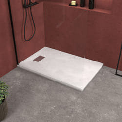Pack Receveur Blanc Effet Pierre 90x140 cm et Grille décor Linéaire en Inox