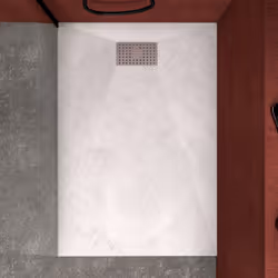 Pack Receveur Blanc Effet Pierre 90x140 cm et Grille décor Perforée en Inox