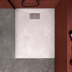 Pack Receveur Blanc Effet Pierre 80x100 cm et Grille décor Perforée en Inox