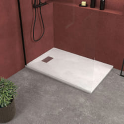 Pack Receveur Blanc Effet Pierre 120x80 cm et Grille décor Linéaire en Inox - rock 2