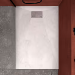 Pack Receveur Blanc Effet Pierre 140x90 cm et Grille décor Linéaire en Inox - rock 2