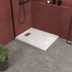 Pack Receveur Blanc Effet Pierre 100x80 cm et Grille décor Linéaire en Inox - rock 2
