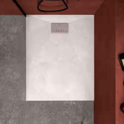 Pack Receveur Blanc Effet Pierre 100x80 cm et Grille décor Linéaire en Inox - rock 2