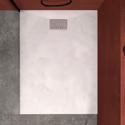 Pack Receveur Blanc Effet Pierre 120x90 cm et Grille décor Linéaire en Inox - rock 2