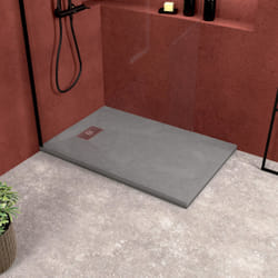 Pack Receveur Gris Effet Pierre 90x70 cm et Grille décor Perforée en Inox - ROCK 2