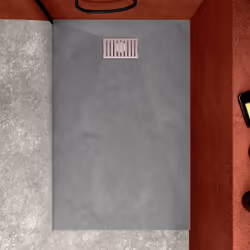 Pack Receveur Gris Effet Pierre 90x70 cm et Grille décor Perforée en Inox - ROCK 2