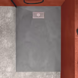 Pack Receveur Gris Effet Pierre 90x140 cm et Grille décor Linéaire en Inox