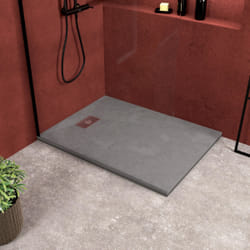 Pack Receveur Gris Effet Pierre 120x90 cm et Grille décor Linéaire en Inox - rock 2
