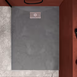 Pack Receveur Gris Effet Pierre 120x90 cm et Grille décor Linéaire en Inox - rock 2