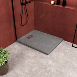 Pack Receveur Gris Effet Pierre 90x70 cm et Grille décor Linéaire en Inox - rock 2
