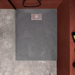 Pack Receveur Gris Effet Pierre 90x70 cm et Grille décor Linéaire en Inox - rock 2