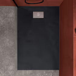 Pack Receveur Noir Effet Pierre 80x120 cm et Grille décor Perforée en Inox
