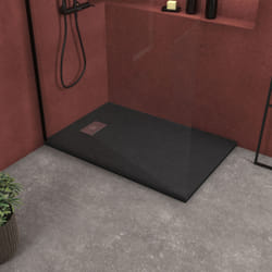Pack Receveur Noir Effet Pierre 90x70 cm et Grille décor Linéaire en Inox - ROCK 2