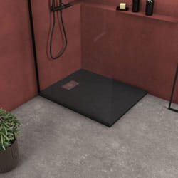 Pack Receveur Noir Effet Pierre 80x100 cm et Grille décor Perforée en Inox