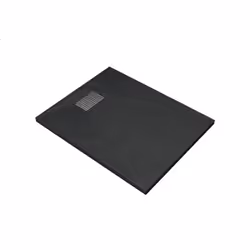 Pack Receveur Noir Effet Pierre 80x100 cm et Grille décor Perforée en Inox